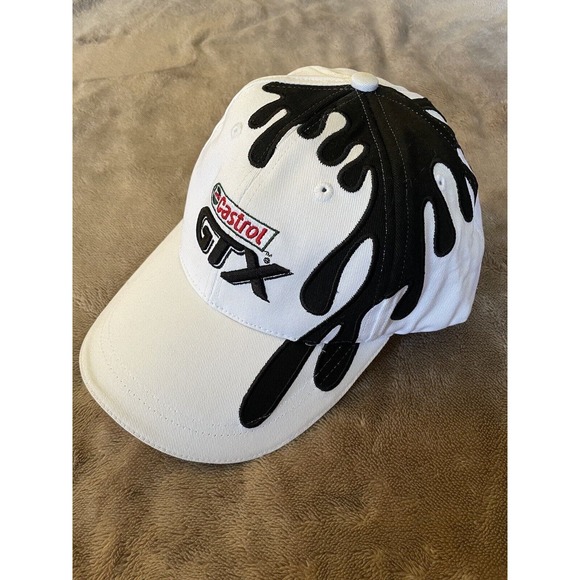 Castrol GTX FRAM Ball Cap White Premium Splatter Hat Adjustable Sludge Happens - Picture 2 of 7